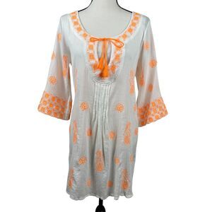 Trina Turk Playa Del Rey Tunic Cover Up Size Medium White Orange Gauze Swimwear